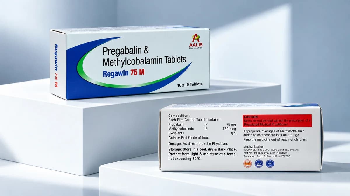 Regawin 75 M (Film-coated tablet) packaging - Pregabalin IP 75 mg + Methylcobalamin IP 750 mcg